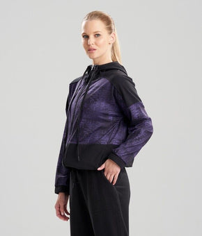 Josie Natori Interlocked Hooded Jacket Purple Black Size L MSRP $88
