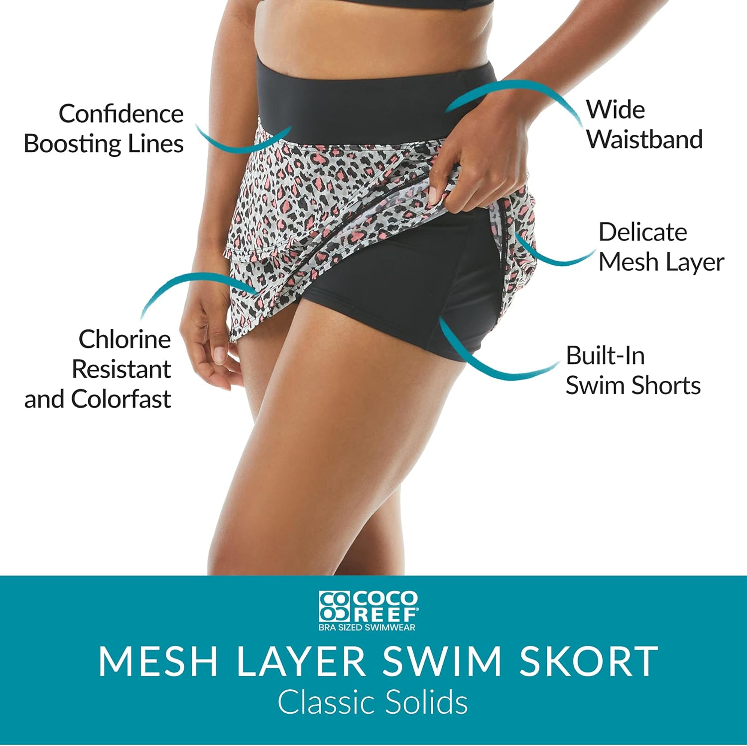 Ruffle Swimsuit Skirt Mesh Layer Swim Skort, Tummy Control Size S Black