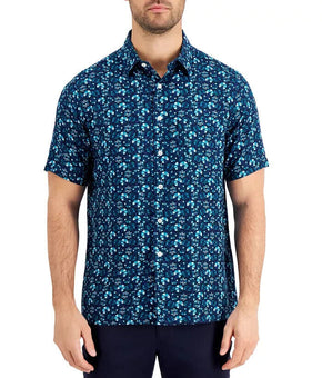 TASSO ELBA Men's Cellula Tile Printed Shirt Blue Size XL MSRP $65