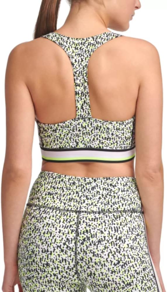 DKNY womens Sport Printed Low-Impact Sports Bra, Slate Heather, Size L