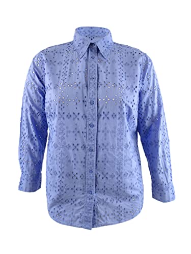 Lauren Ralph Lauren Women's Plus Eyelet Cotton Shirt (3X, Blue Loch)
