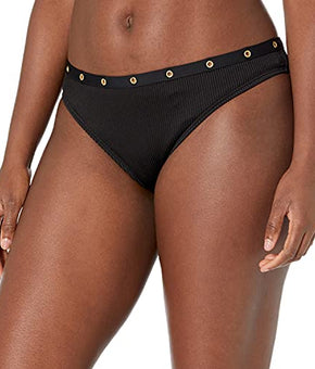 Bar III Women's Swimwear Brand Banded Hipster Pant Bikini Bottom, Black, Size M
