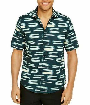 Alfani Men's Classic Fit Abstract Geo Print Shirt Deep Ocean Green Size L $55