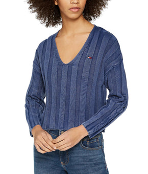 Tommy Jeans Ribbed Cropped Sweater women's blue Size XL MSRP $79