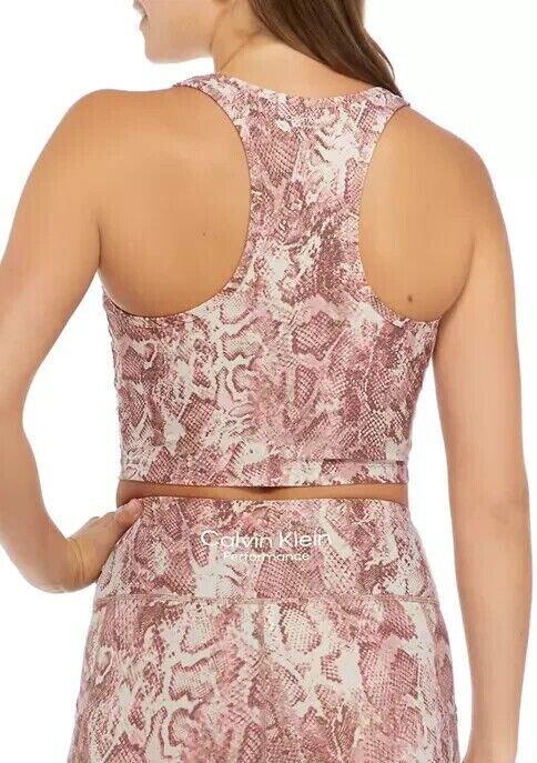 CALVIN KLEIN PERFORMANCE Printed Racerback Cropped Tank Top Pink Size XL $50