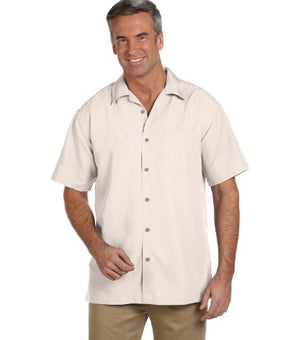 Harritton Men's Barbados Textured Camp Wrinkle Resistant Short Sleeve Dress Shirt, Creme, Large