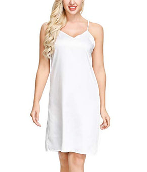 Ink+Ivy Women Satin Spaghetti Strap Chemise Nighties Dress White Size S