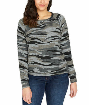 Buffalo womens Cozy Soft Crew Neck Relaxed Fit Top camo Gray Size XL