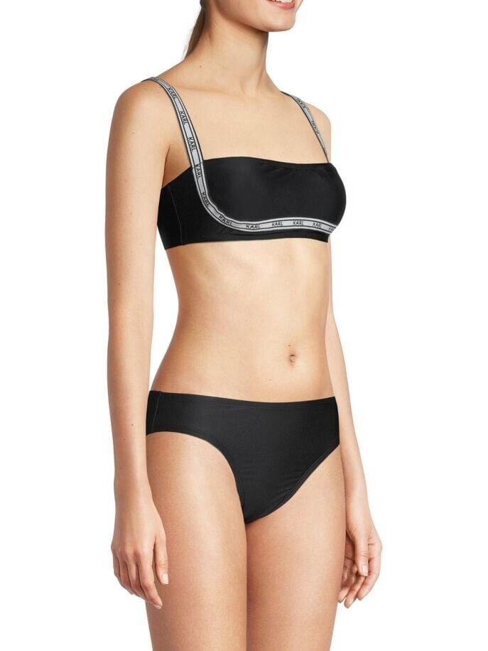 KARL LAGERFELD PARIS Logo Elastic Bandeau Bikini Top Black, Size M MSRP $68