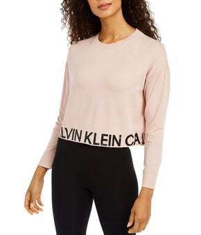 New Calvin Klein Women's Bold Calvin Hem Long Sleeve Pullover, Pink, XL