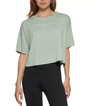 Calvin Klein Performance Women's Logo Cropped T-Shirt Light Green Size XS