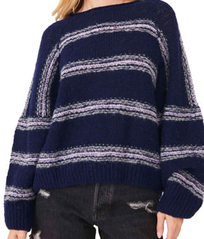 Free People Hockley Stripe Sweater in Moonlight Blue Size M MSRP $148