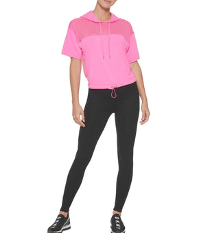 DKNY SPORT Mesh-Trim Hooded Top Hot Pink Women's Size XL MSRP $60