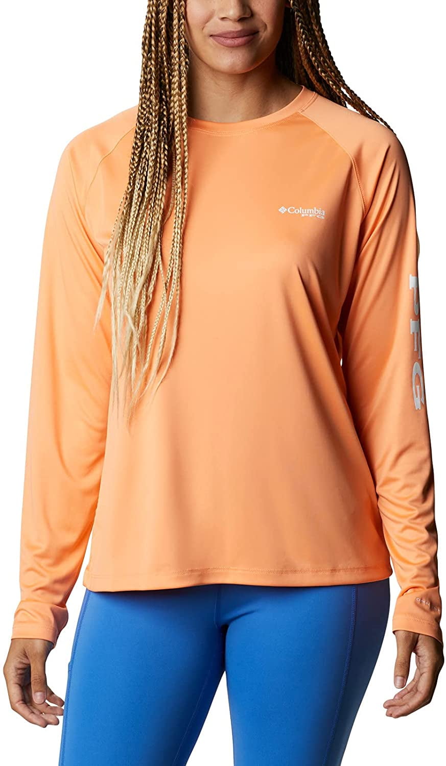 Columbia Womens PFG Tidal Tee II UPF 50 Long Sleeve Fishing Shirt Size XL Orange