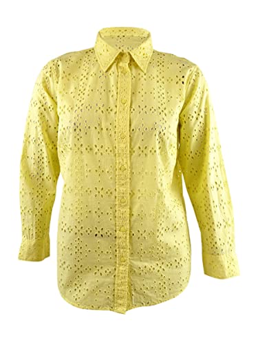Lauren Ralph Lauren Women's Plus Eyelet Cotton Shirt (Size 3X, Yellow)