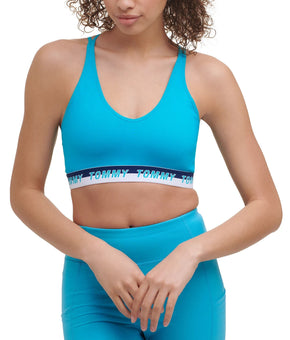 Tommy Hilfiger Sport Strappy Logo Low Impact Sports Bra Blue Size L MSRP $40