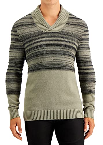 INC Mens Sweater Tea Leaf Textured Striped Shawl Collar Green 2XL