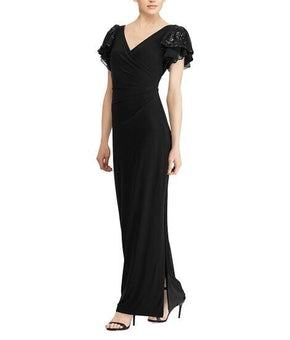 LAUREN RALPH LAUREN Flutter-Sleeve Gown Black Size 4 MSRP $190