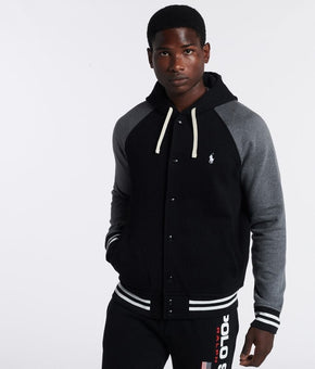 Polo Ralph Lauren Men's Fleece Hooded Baseball Jacket Black Size L MSRP $168