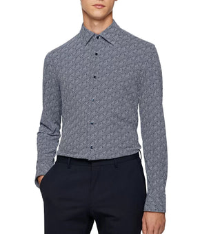 HUGO BOSS Men's Hank Slim Fit Geo Print Shirt Black Size 16 (Large) MSRP $198