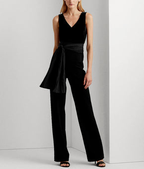 Lauren Ralph Lauren Women Velvet-Crepe Sleeveless Jumpsu Black Size 12 MSRP $240