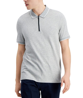MICHAEL KORS Men's Waffle-Jacquard Front-Zip Polo Gray Size S MSRP $118