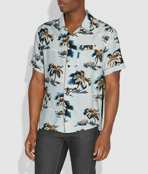 Coach Men Printed Pajama Shirt Tropical Light Sky Blue Size XL