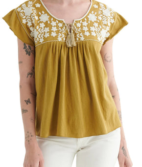 Lucky Brand Embroidered Boho Blouse Brown Green Size XXL MSRP $70