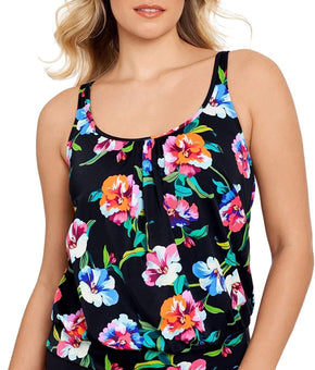 Swim Solutions Underwire Blouson Tankini Top Women's Swimsuit Black Size 16 $72