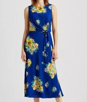 Lauren Ralph Lauren Womens Petite Floral Crepe MIDI Dress blue Size 10P