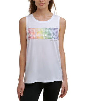 Calvin Klein Performance Women's Rainbow Mini Logo Top White Size M MSRP $40