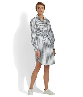 Ralph Lauren Striped Cotton Broadcloth Shirtdress Blue White Size 8 MSRP $145