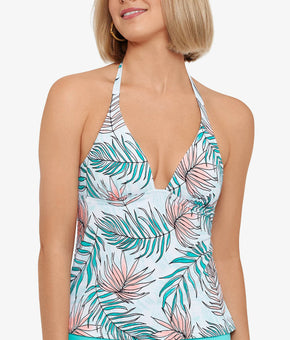 Salt + Cove Calm Palm Printed Halter Tankini Top Womens Blue Size M MSRP $30