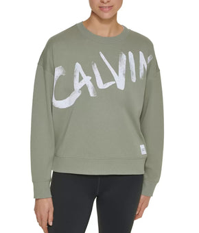 Calvin Klein Women's Brushed Logo Sweatshirt Green Size XL MSRP $60