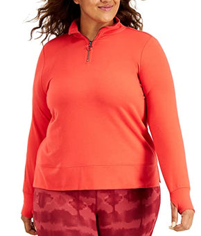 Ideology Womens Red Slitted Ribbed Thumbhole Cuffs Zip Neck Top Plus Size 3X