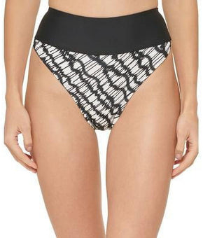 DKNY Women's Printed High Waist Bikini Bottoms Swimsuit Black, Size XL