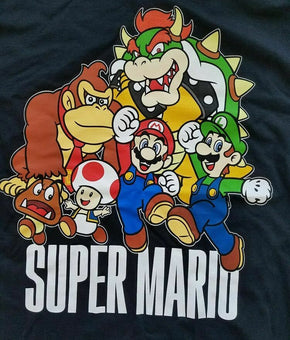 Super Mario Mens Size M Black Super Mario Group Short Sleeve Crew Neck T Shirt
