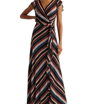 Lauren Ralph Lauren Womens Blanket Stripe Georgette Gown black Size 6 MSRP $210