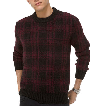 Michael Kors Men's Buffalo Check Sweater Burgundy Wine Red Black Combo Size S