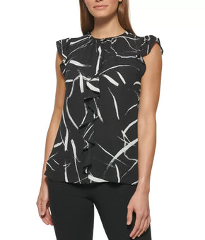 Dkny Petite Women Petite Ruffle Front Blouse Black Size PS MSRP $59