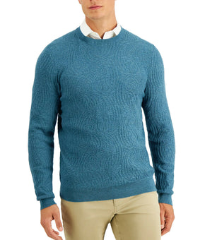 Tasso Elba Men's Textured Jacquard Crewneck Pullover Sweater Teal Blue Size S