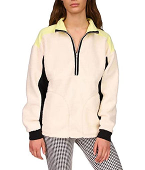 Sanctuary Womens Fireside Shearling Colorblock 3/4 Zip Pullover White XXS