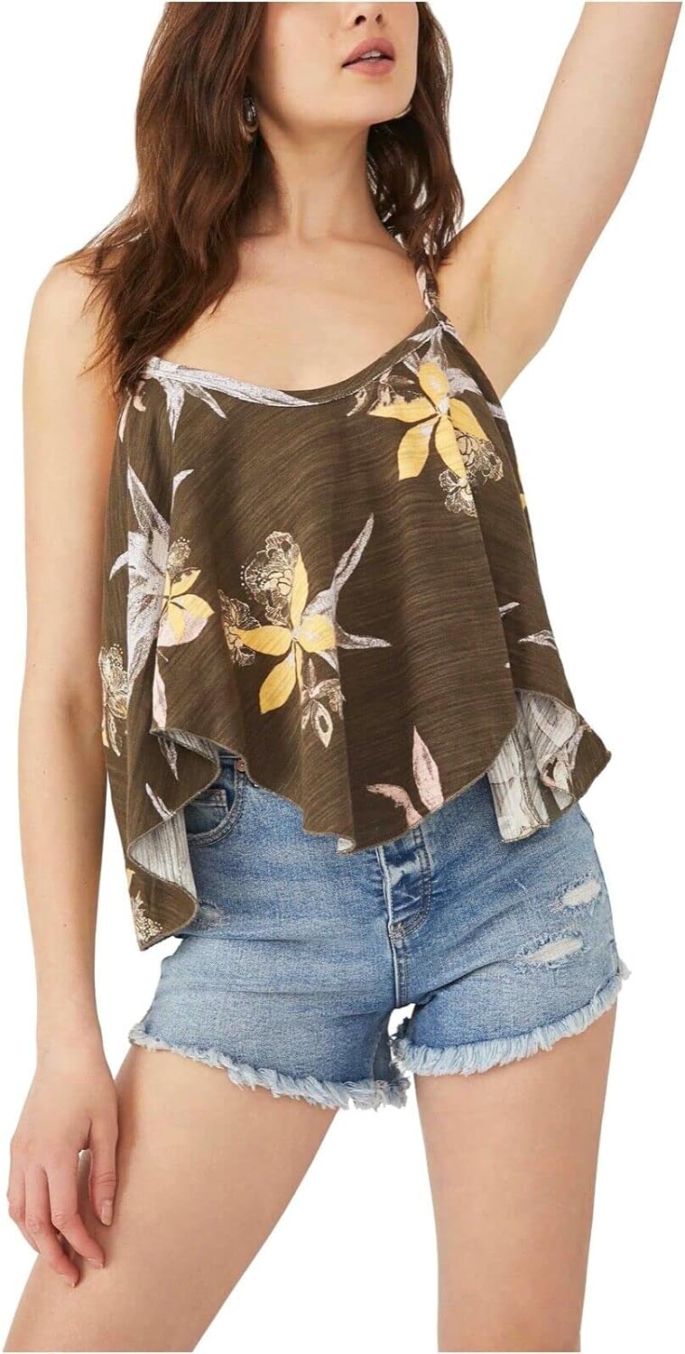 Free People Hey Girl Cotton Tank Top, Army Combo, X-Large