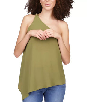 MICHAEL KORS Asymmetrical Chain-Strap Top Olive Green Size M MSRP $84
