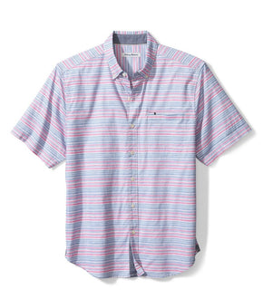 Tommy Bahama Reef Point Pink Blue Stripe Print Button-up Shirt Size XL MSRP $118