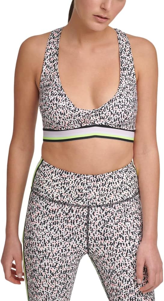 DKNY womens Sport Printed Low-Impact Sports Bra, Slate Heather, Size L