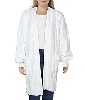 DANIELLE BERNSTEIN Womens White Textured Oversized Cable Cardigan Sweater Size M