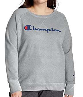 Champion Women's Plus Powerblend Boyfriend Crew Sweater, jade, Gray Size 4X