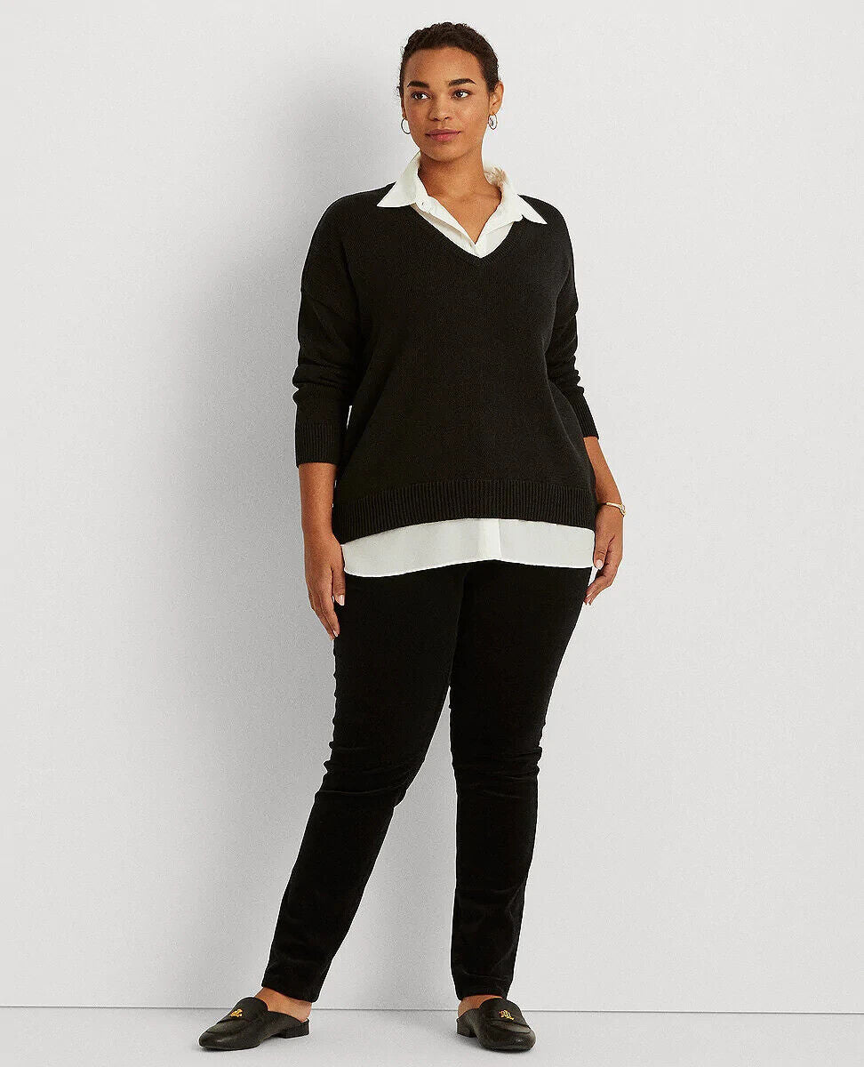 LAUREN Ralph Lauren Layered Cotton Sweater Plus Size 1X Black MSRP $110