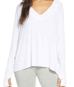 Felina Women's Long Sleeve V-Neck Top (White, Size Medium) MSRP $42